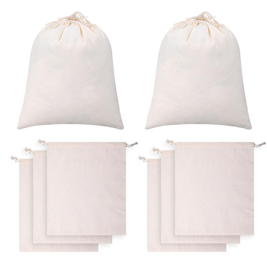 8PCS Cotton Drawstring Bag, Reusable Fabric Bags, 10x12 in Cotton Muslin Bags, Convenient Storage, Suitable for Festival Wedding Party Birthday Jewelry DIY Crafts
