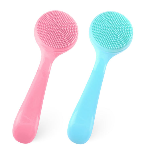 Silicone Face Scrubber,2 Pcs Face Exfoliator Brush Facial Cleansing Brush for Blackheads Makeup Residues Removal Makeup Tool for All Skin Types (Blue and Pink)
