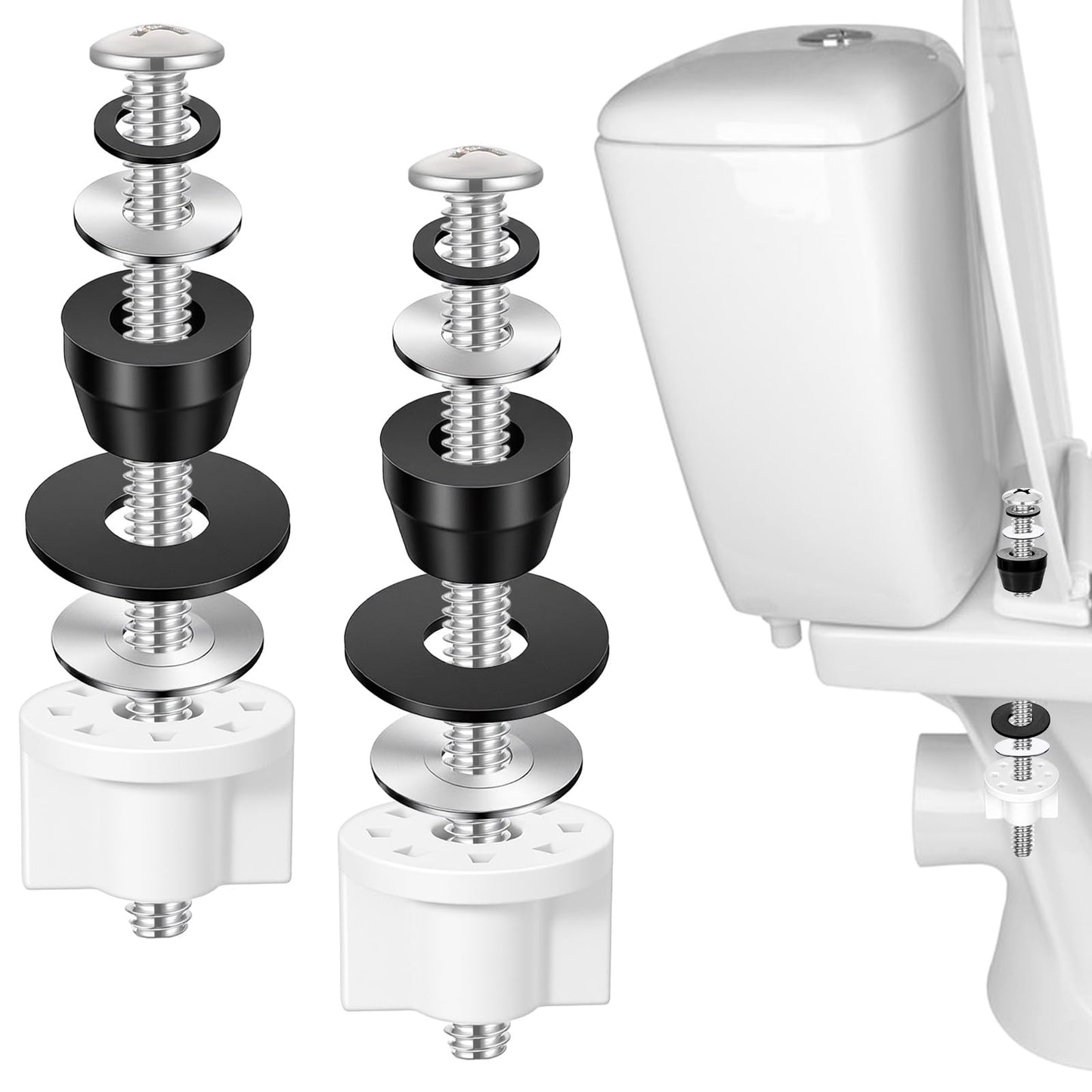 Universal Toilet Seat Screws, Heavy Duty Stainless Steel Toilet Seat Bolts, Waterproof Rubber Washers, Extra Long Lock Nuts, For Most Standard Toilets