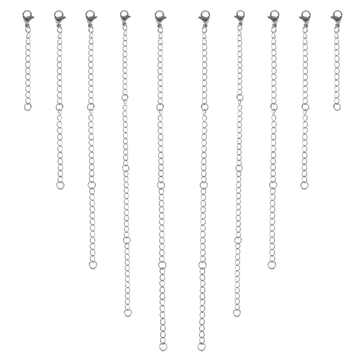 Necklace Extender Silver, 10PCS Bracelet Extenders Chain for Necklaces Bracelet Stainless Steel Chain for Jewelry Making Necklace