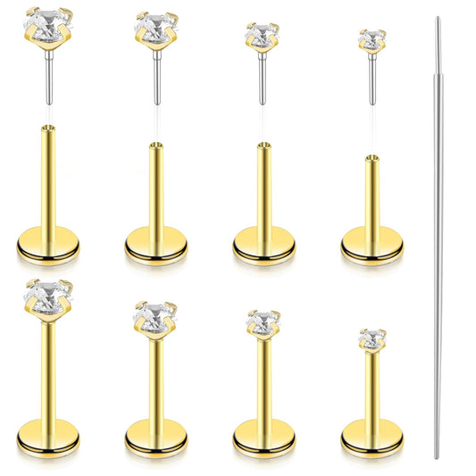 9Pcs Nose Piercings, 316L Stainless Steel Nose Studs, Gold Nose Ring Unisex Nose Spiral Piercing Jewelry Hypoallergenic with 1 Tapered Insert Pin(Gold)