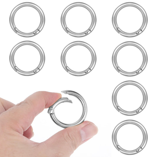 Lusofie 8 Pcs Metal Spring O Rings 1 Inch Key Chain Rings Round Small Carabiner Clip Mini Keychain Clip Key Rings for Car Keys, Purse Hardware, DIY Crafts, Jewelry Making(Silver)