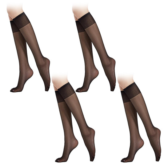 DIVINA VITAE 4 Pairs Black Knee High Tights Sheer Knee High Stockings with Energizing Support 20D Nylon Knee Highs for Women Smooth Silk Stockings Legs Knee Highs Tights Socks Elastic Fine Knee Socks