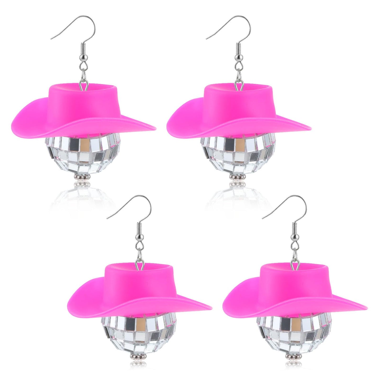 Disco Ball Earrings Cowboy Earrings, 60's 70's Pink Cowboy Hat Disco Earrings Mirror Ball Hat Earrings Pink Disco Ball Earrings Halloween Disco Accessories Women