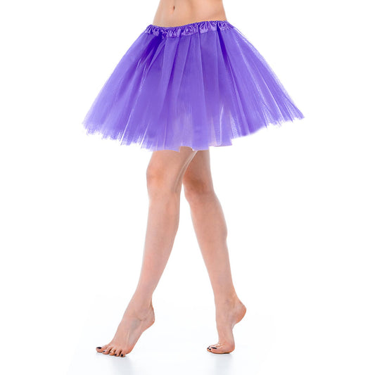 Women's Tulle Skirt Teen Adult Classic Elastic 3 Layered Tulle Tutu Skirt for Dress-up Parties Dancing for Women (Light Purple)