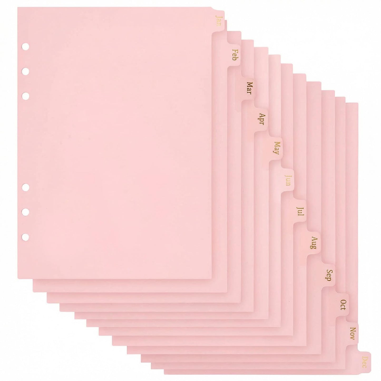 A5 Binder Dividers with 12 Monthly Tabs, Pink Paper A5 6 Ring Binder Inserts Planner Dividers Index Page Separators for Journals, Binders, Notebooks, Planners