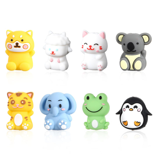 Tucnoeu 8Pcs 3D Animal Silicone Focal Beads for Pens,Colorful Silicone Beads Colorful Focal Beads for DIY Craft Garland Keychain Lanyard Necklace Bracelet Jewelry Making Accessories
