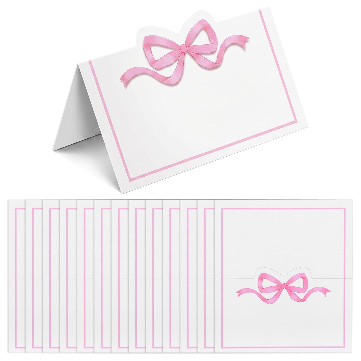 50 Pcs Pink Bow Place Cards - Foldable Name Cards for Table Setting - Cute Baby Shower Table Tent Card for Banquets Dinner Birthday Baby Shower Party Wedding
