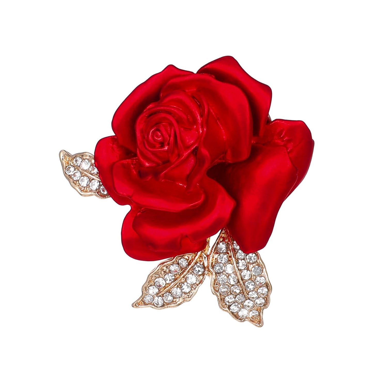 Rose Flower Brooch Pin for Women 3D Enamel Red Rose Pin Elegant Rhinestone Floral Brooch Lapel Pins Dress Accessories Gifts