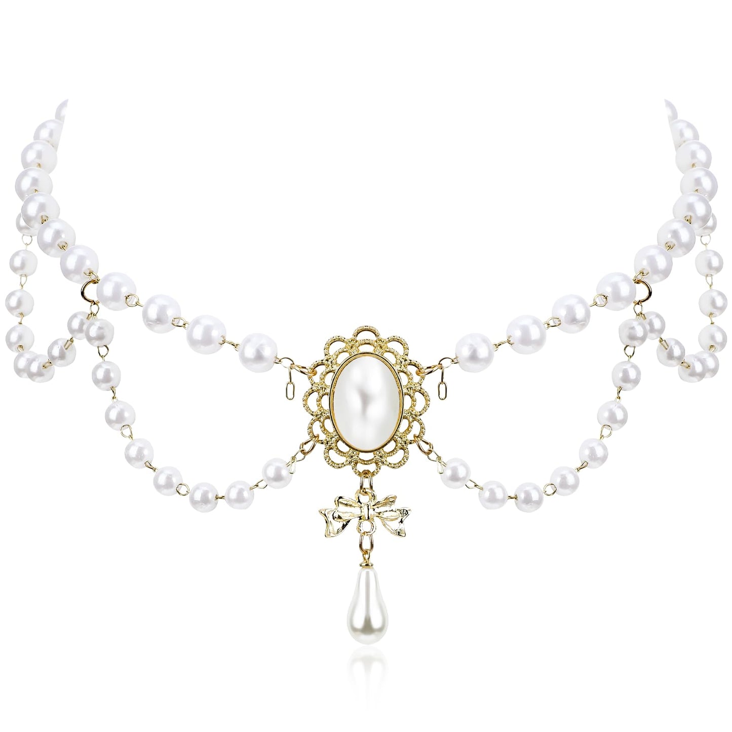 Telooco White Pearl Choker Necklaces Bridal Vintage Faux Pearl Necklaces Dainty 1920s Layered Pearl Necklace Vintage Jewelry for Women