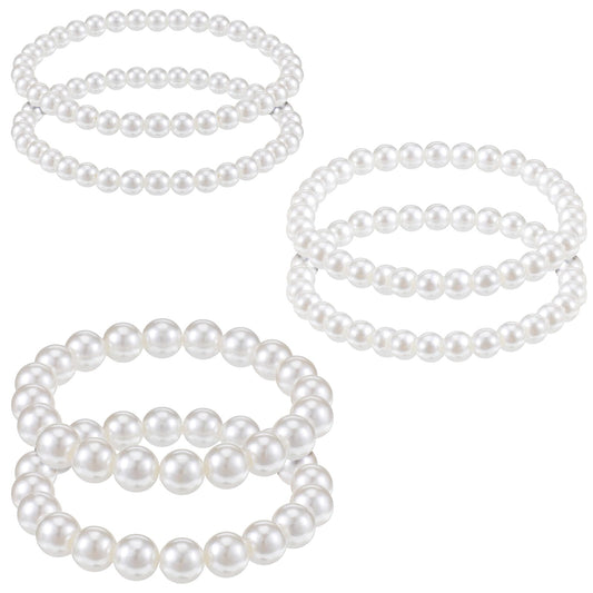 Dimioaoa 6Pcs Simulated Pearl Beaded Bracelets Stack for Women