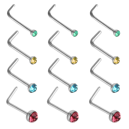 Yolev 60 Pieces Hypoallergenic Nose Studs for Women Men 316L Stainless Steel CZ Nose Piercing Jewelry L Shaped Nose Rings Nose Piercing Jewellery Set for Women Girls(multicolor)