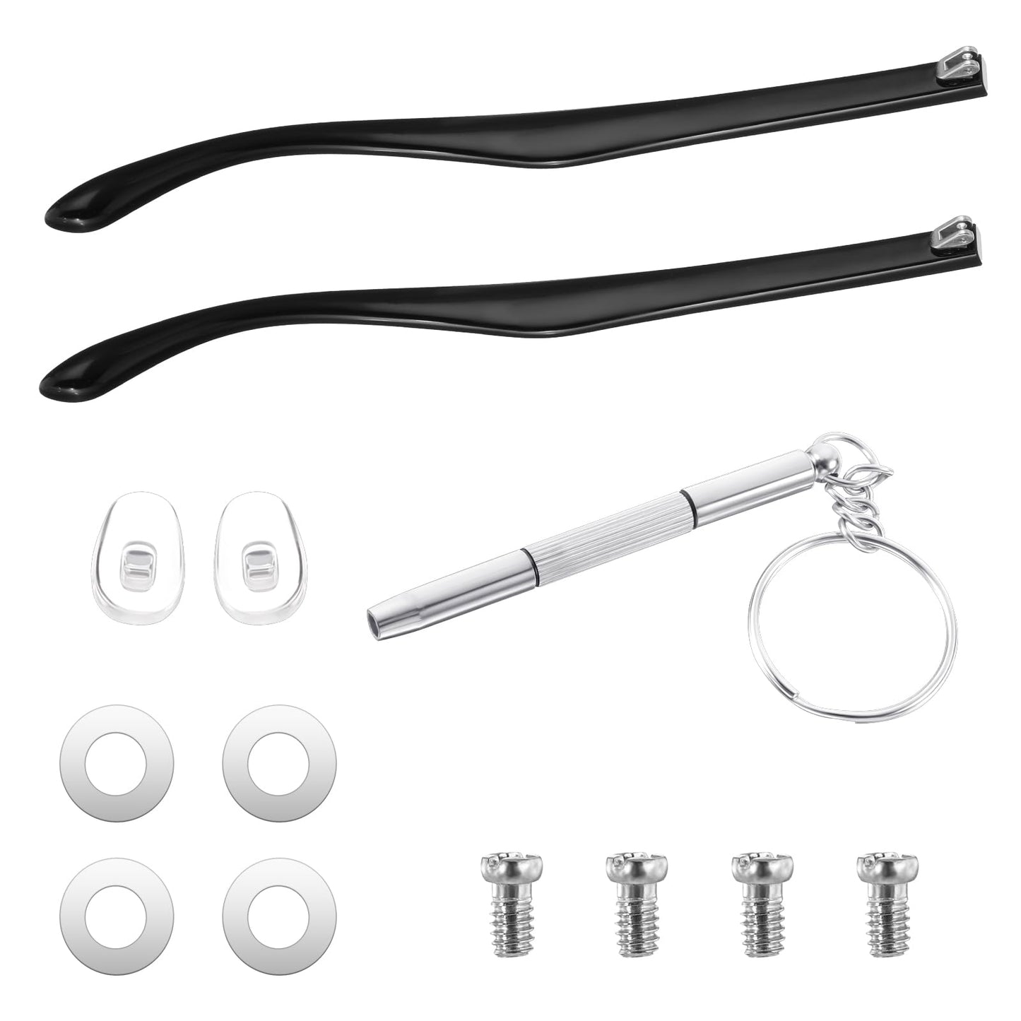1 Pair Glasses Arm Replacement Universal Glasses Legs Replacement Black Eyeglass Arm Replacement with Eyeglasses Arms Legs Replacement Accessories Screws, Washers, Screwdrivers, Nose Pads (Black)