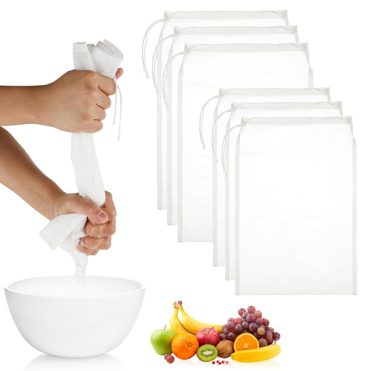 6Pack Nut Bag Strainer 2 Size Cheesecloth Bags for Straining Nylon Cheese Cloth Bags Reusable Nut Milk Bag 200 Mesh Fine Mesh Bag for Straining Fruit Juice Cheese Coffee Tea(12 x 8, 14 x 10)