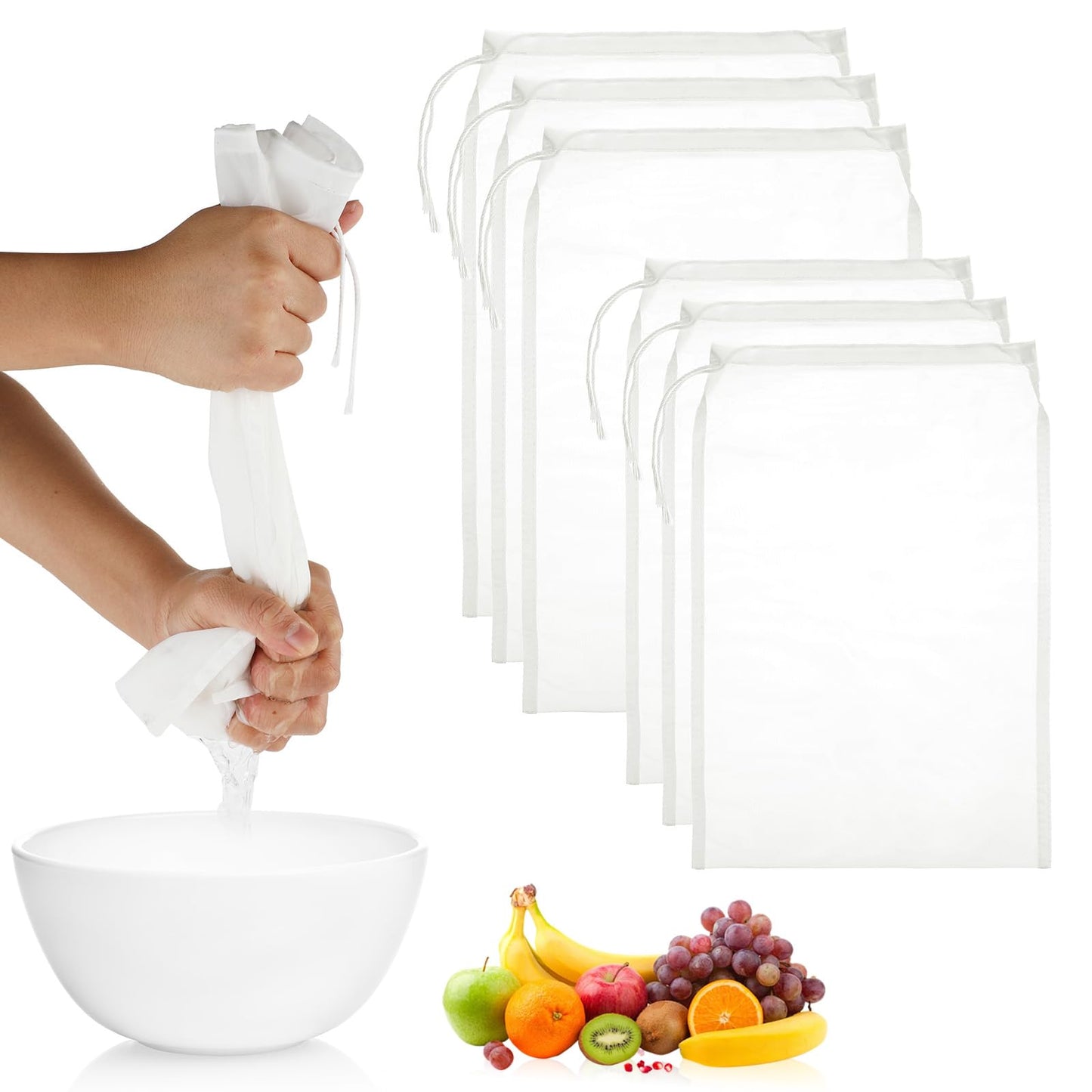 6Pack Nut Milk Bag 2 Size Muslin Cloths for Cooking Nylon Cheese Cloth 200 Mesh Muslin Cloths Cheese Cloths for Straining Fruit Juice Cheese Coffee Tea(12 x 8, 14 x 10)