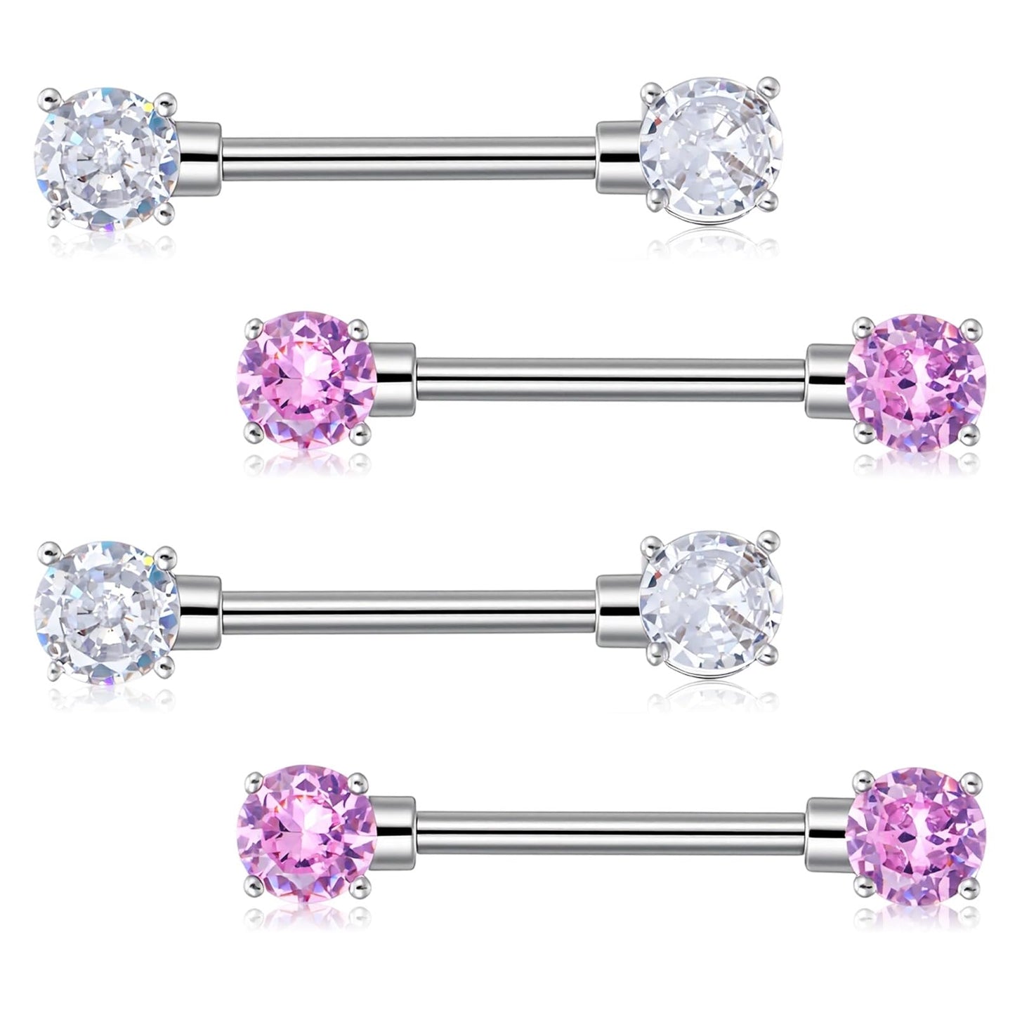 Josojoou 2 Pairs 14G Round Nipple Rings, Stainless Steel Circular Zircon Barbell Tongue Rings Set, Nipple Piercing Barbell Ring Jewelry for Women Men(16mm)