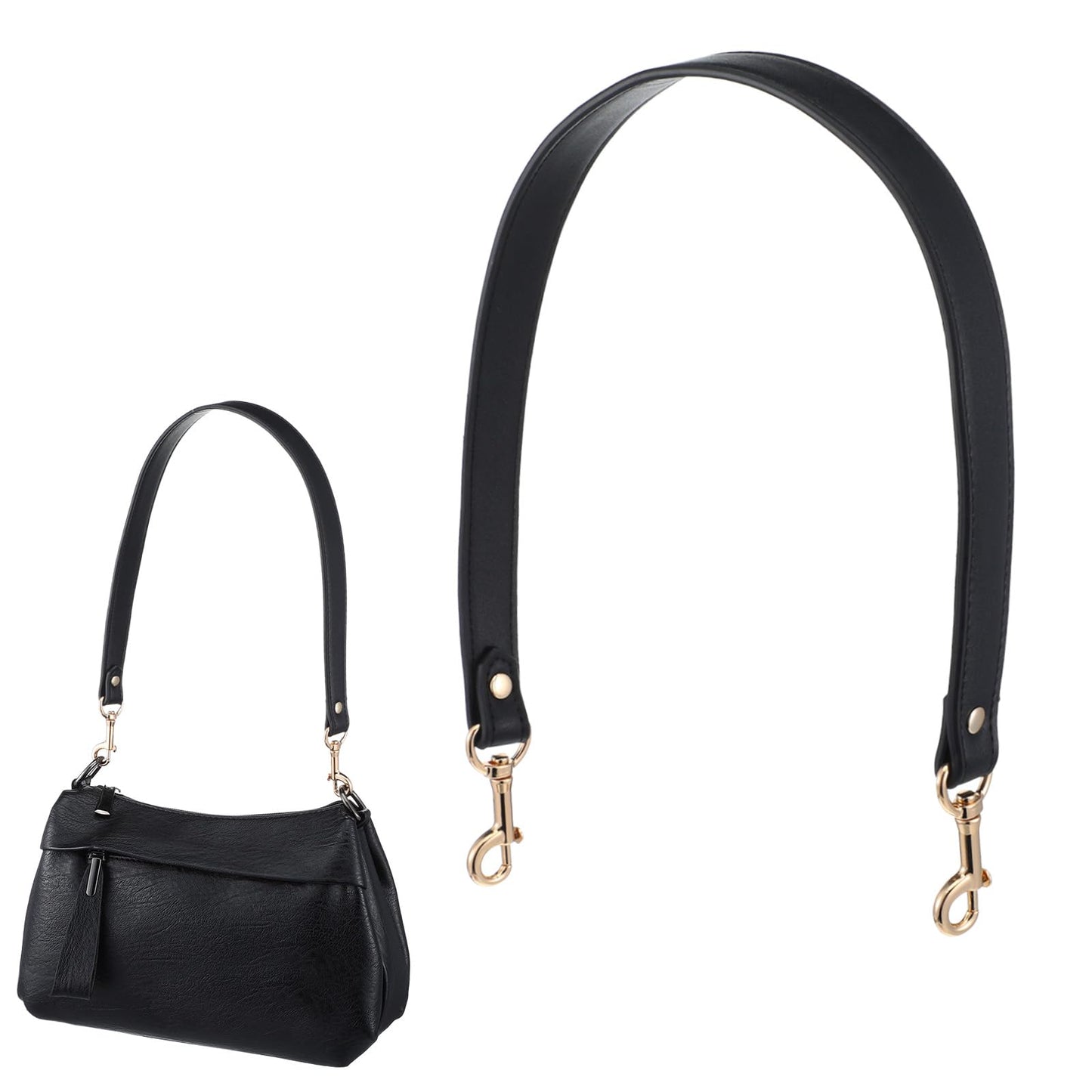 Josojoou Leather Purse Strap, Straps for Purses with Lobster Clasp, 23 Inch Leather Straps for Bags for Wallets, Tote Bag, Shoulder Bags (Black)