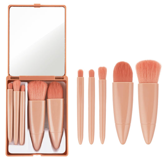 Lusofie 5PCS Multi-Function 5-in-1 Makeup Brush Set Travel Essentials Professional Makeup Brush Set Mini Portable Makeup Brushes Box With Mirror Makeup Brushes Tools Box For Traveling Women