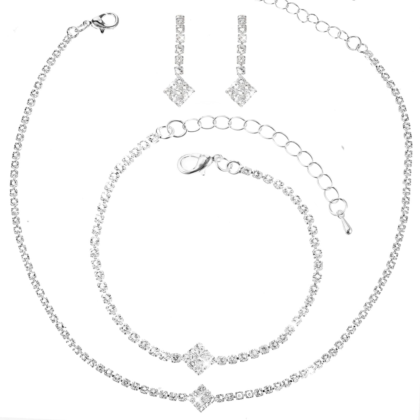 Lusofie Jewelry Set for Women Rhinestone Womens Jewelry Set Rhinestone Necklace Earrings Bracelet Wedding Jewelry Sets for Brides Women