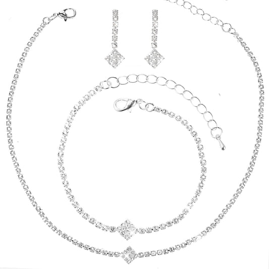 Lusofie Jewelry Set for Women Rhinestone Womens Jewelry Set Rhinestone Necklace Earrings Bracelet Wedding Jewelry Sets for Brides Women