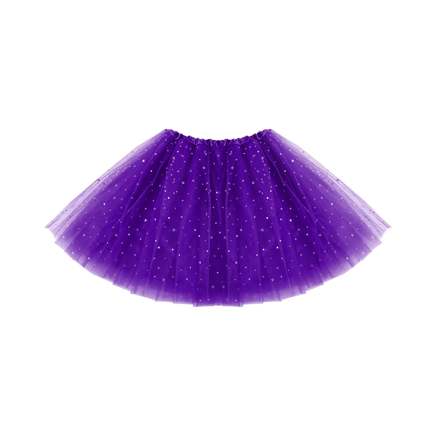 Tutu Skirts for Women Adults Tulle Skirts with Sequin Stars 3 Layered Mesh Skirt with Lining Retro 80s Fancy Dress for Women Bubble Skirt for Rave Costume Party Dance Running Cosplay(Purple)