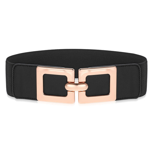 Tucnoeu Women Wide Elastic Belts,Vintage Elastic Black Wide Belt with Gold Buckle,Fashion Wide Belts for Women Dresses