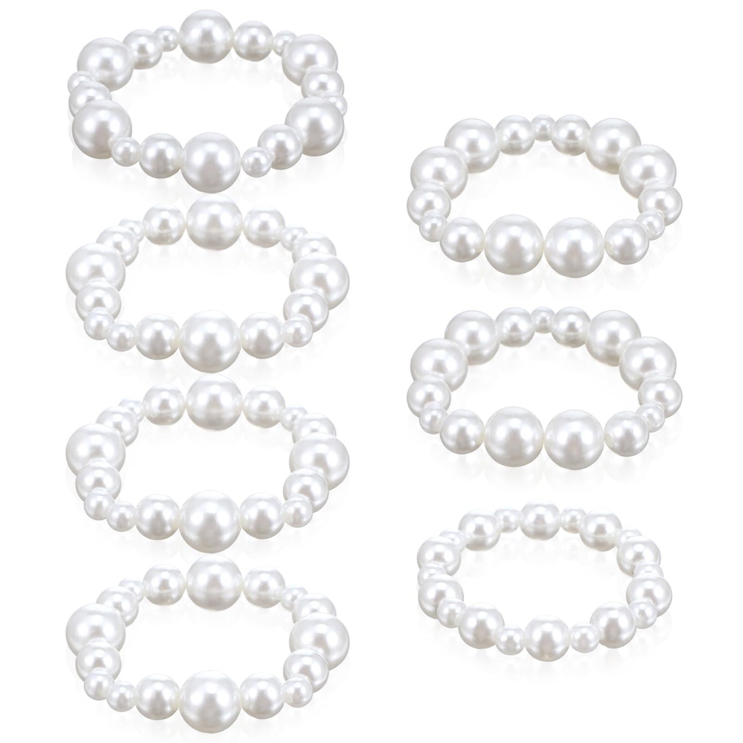 7PCS Pearl Bracelets for Women,1920s Flapper Imitation Pearl Bracelet, Stacked Chunky Pearls Bracelet, White Stretch Bridesmaid Pearls Bracelets for Wedding Festival Party,Prom Party Christmas Gift