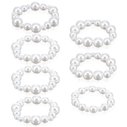 7PCS Pearl Bracelets for Women,1920s Flapper Imitation Pearl Bracelet, Stacked Chunky Pearls Bracelet, White Stretch Bridesmaid Pearls Bracelets for Wedding Festival Party,Prom Party Christmas Gift