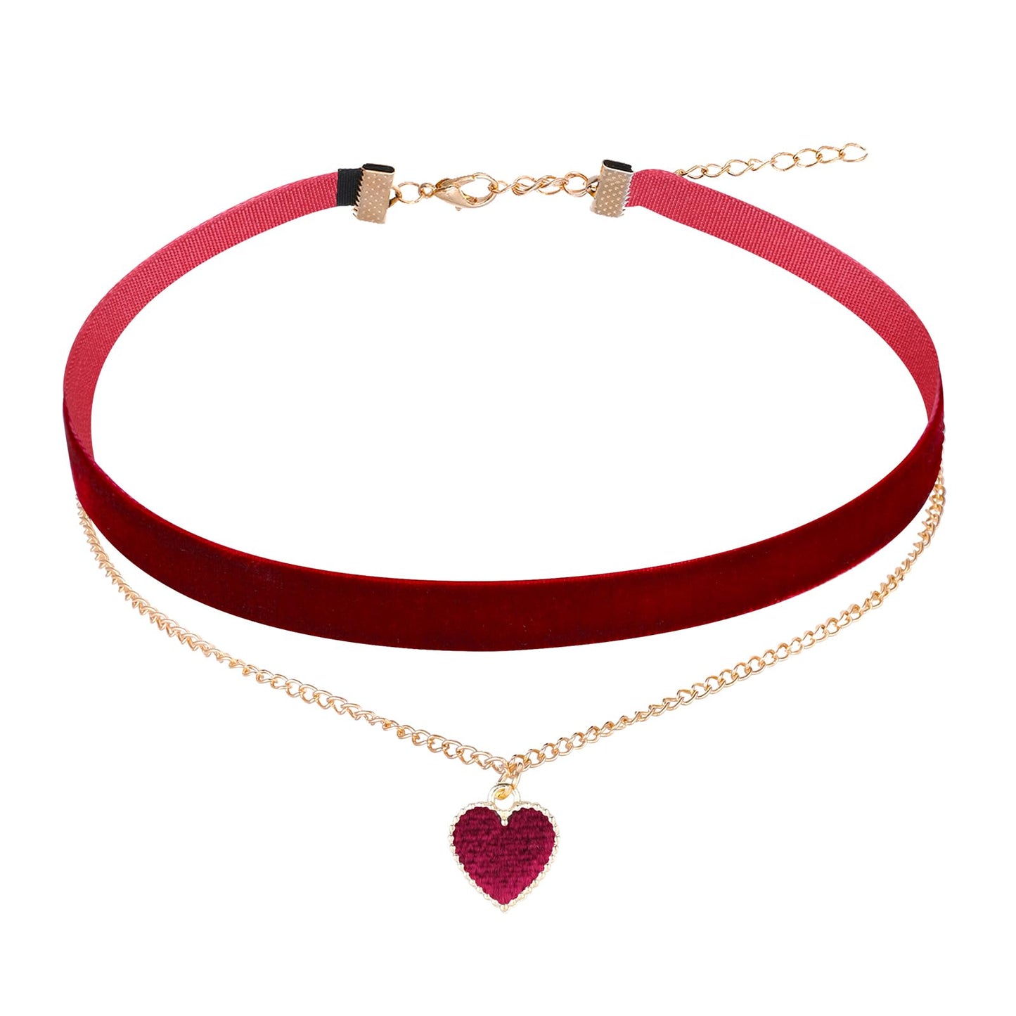 Yolev Red Velvet Choker Necklace Classic Velvet Heart Chokers Necklaces Layered Adjustable Necklaces Jewelry for Women Girls