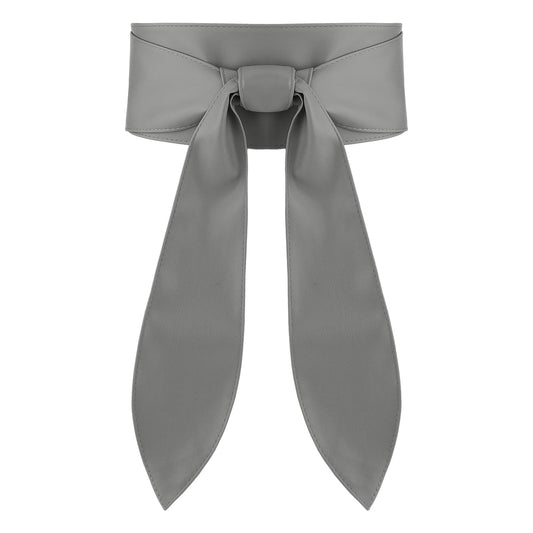 Lusofie Women Obi Belt PU Leather Wide Wasit Wrap Belt Grey Bow Knotted Belts for Dress(3.66inch)