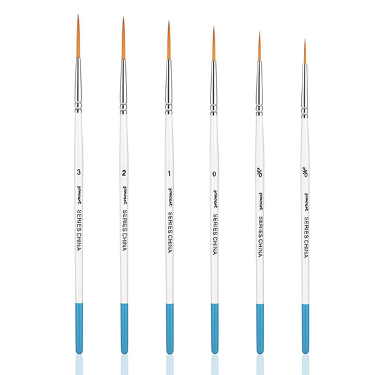 6Pcs Detail Paint Brushes 5 Size #0#00#000#1#2#3 Fine Paint Brushes Set Extra Long Highly Flexible Liner Brush for Acrylic Watercolor Oil Gouache