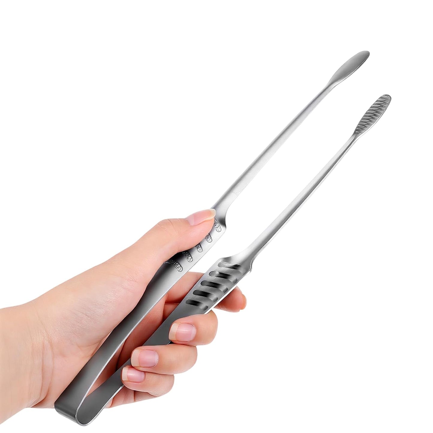 Stainless Steel Kitchen Tongs - 10.6" Food Serving Tongs With Non-Slip Grip - Heat Resistant BBQ Grill Tong For Cooking Barbecue