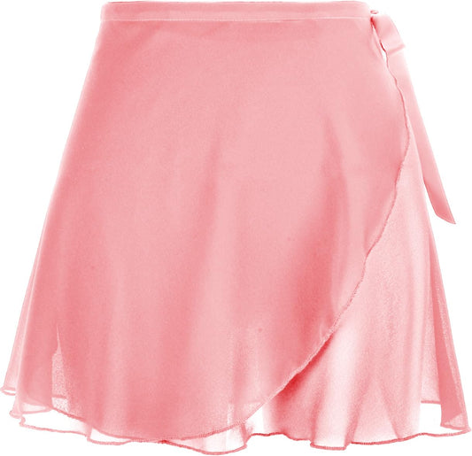 Lusofie Dance Skirts for Women with Elastic Ties Short Ballet Skirt Sheer Chiffon Adjustable Women's Ballet Wrap Skirt Adult Dance Skirts for Girls(Flesh Pink)
