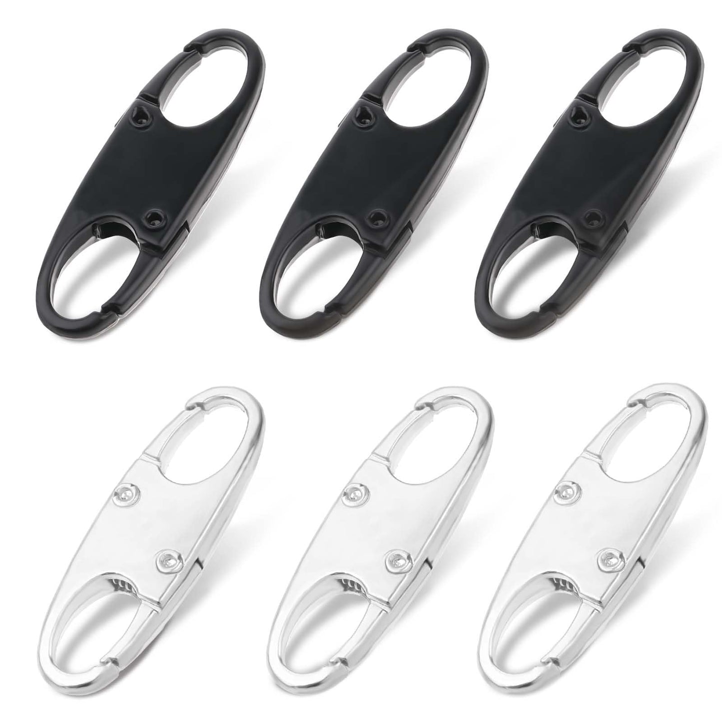 Zipper Clips Anti Theft Deterrent, 6PCS S Carabiner Small Zipper Pull Locks Mini Snap S Hooks for Backpacks Camping Fishing Traveling Outdoor Sports (Black Silver)