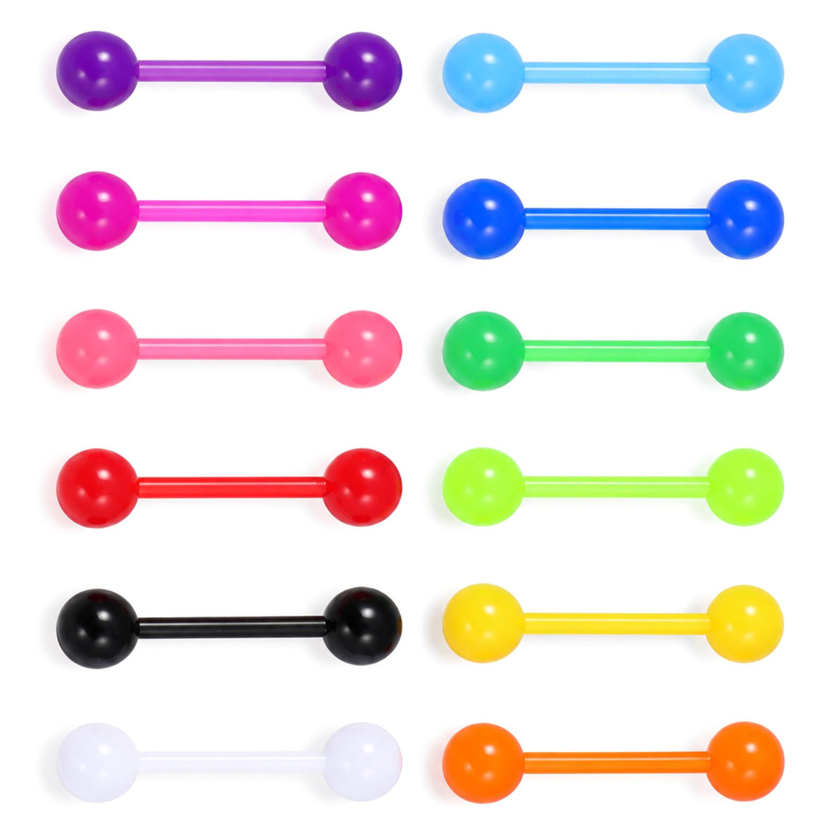 12Pcs Plastic Tongue Rings 14G Acrylic Nipple Rings Flexible Tongue Jewelry