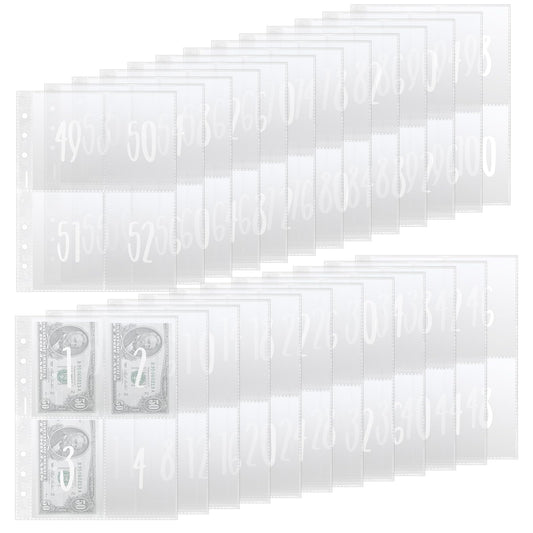 Lusofie 25 Sheets 100 Envelopes Money Saving Challenge Binder Inserts A5 Size Replaceable Transparent PVC 6 Hole Ring Savings Binder Money Envelopes for Cash for Money Saving Budget Planners