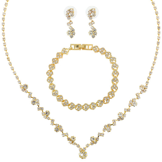 Bridal Jewelry Set Rhinestone Wedding Jewelry Set Gold Necklace Earrings Set Brides Bridesmaid Prom Costume Jewelry Set for Women and Girls