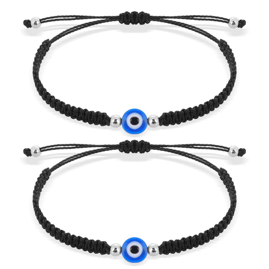 Yolev 2 Pieces Evil Eye String Bracelets Handmade Black String Evil Eye Bracelet Protection Bracelets Lucky Friendship Bracelets
