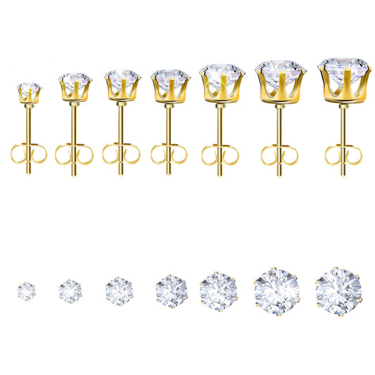 Stainless Steel Earrings for Women 7 Pairs Cubic Zirconia Earrings Studs Hypoallergenic Earrings for Women Gift(Gold)