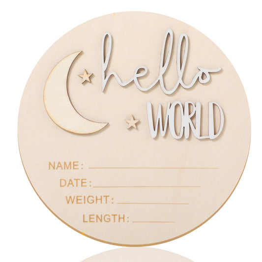 lusofie Baby Announcement Sign Wooden Moon And Stars Welcome Baby Sign For Baby Announcement Birth Announcement Sign For Hospital(White)