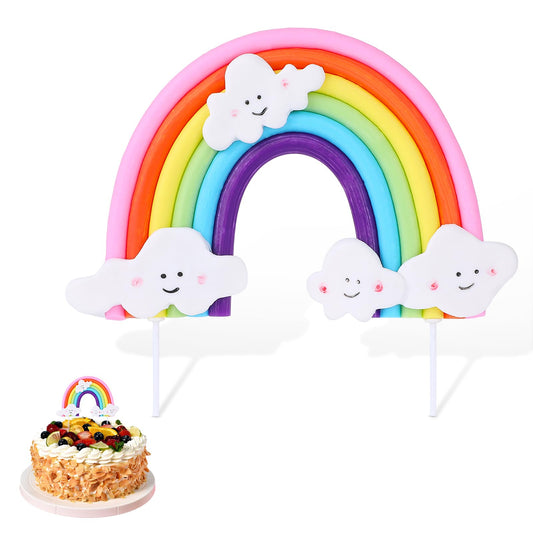 Rainbow Cake Topper Colorful Rainbow Cake Decorations Soft Pottery Rainbow Cloud Cupcake Toppers Personalized Pastel Rainbow High Cake Topper for Girls Boys Birthday Party Cake Decorations Supplies