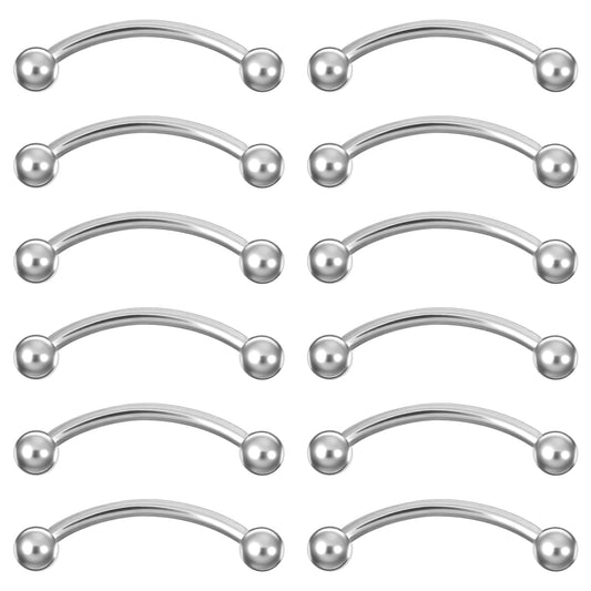 Yolev 12PCS Stainless Steel Curved Barbell Eyebrow Rings, Tragus Helix Lip Piercing Jewelry, 16G 12mm with 3mm Balls