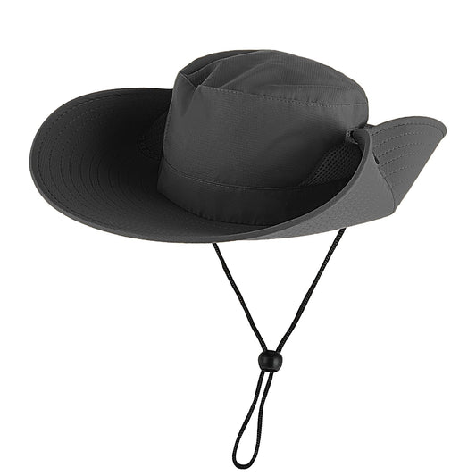 Lusofie Sun Hat Men Wide UV Protection Safari Hat with Breathable Hat Summer Sunhats Gray Fishing Hat Adjustable Chin Strap Brim Bucket Hat for Fishing Walking Hiking