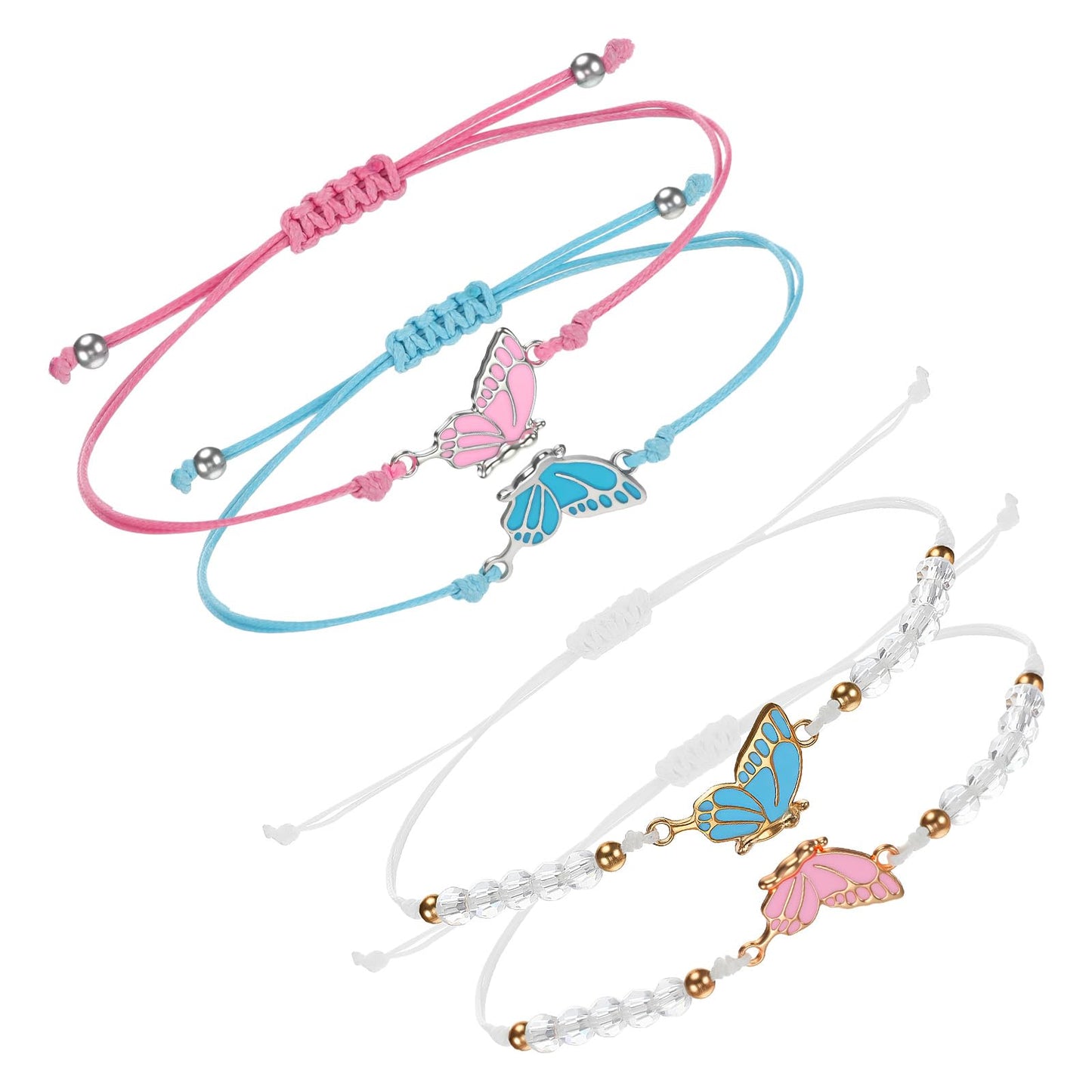 Telooco 4Pcs Friendship Bracelets Butterfly Matching Bracelets for Best Friends Adjustable Strand BFF Bracelet Handmade Charm Friendship Jewelry Gifts for Women Couples