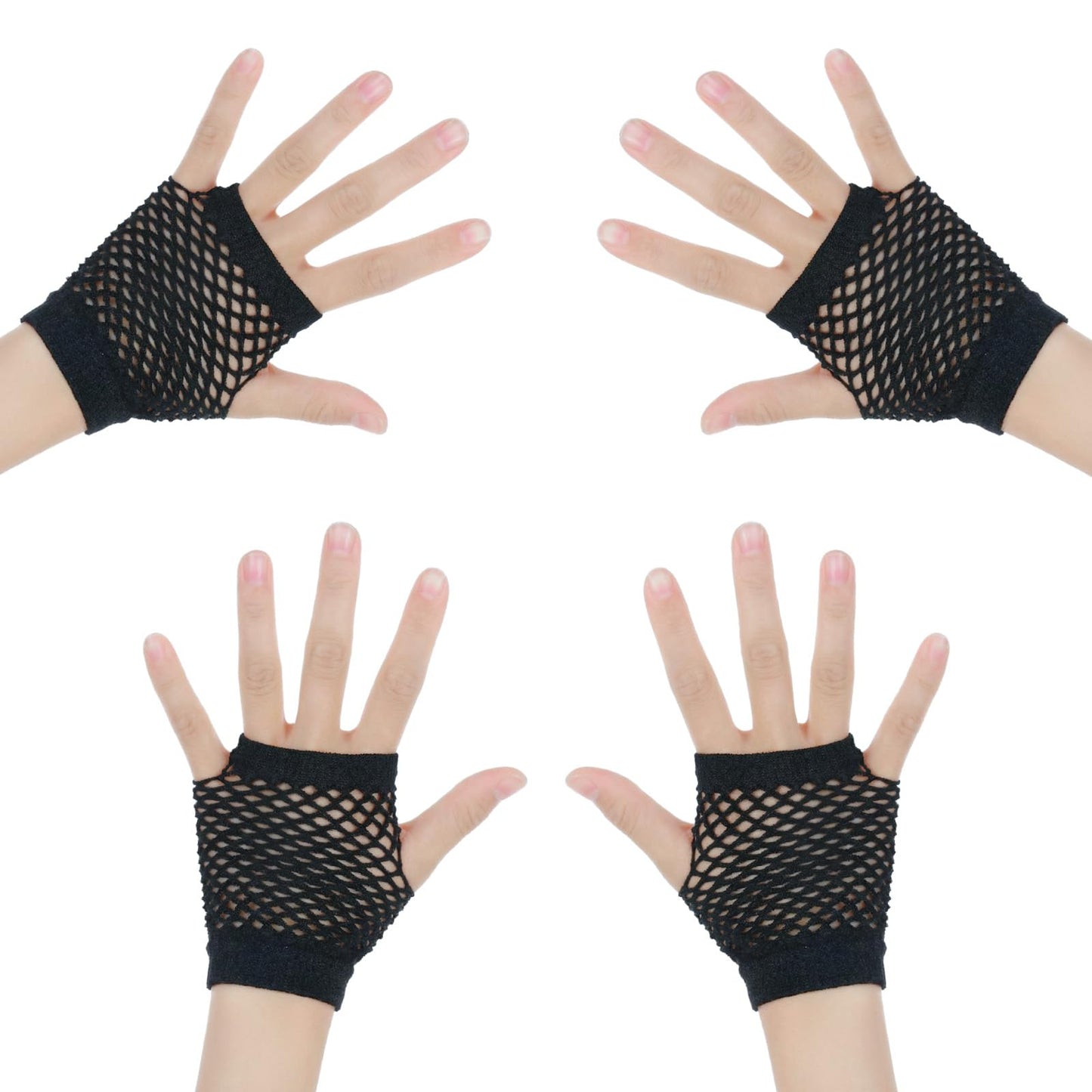 Ziuohaa 2 Pairs Women Fingerless Mesh Gloves, Elastic Nylon Mesh Gloves for 80s Theme Party Halloween Costume Accessories
