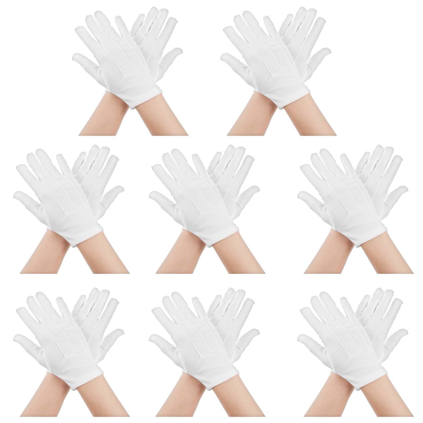 Telooco 8 Pairs Kids White Costume Gloves Formal Uniform Party Polyester Tri-ribbed Party Gloves