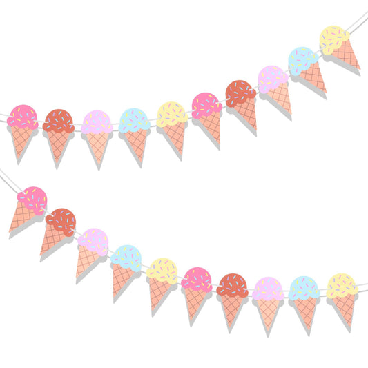 Ice Cream Banner Garland, 9 Pcs Ice Cream Party Decorations Paper Banner Garland Hawaii Beach Summer Baby Shower Birthday Wedding Party Backdrop Decoration Supplies