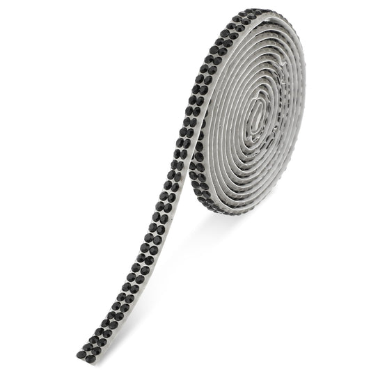 Self Adhesive Rhinestone Strips Bling Crystal Rhinestone Ribbon Glitter Diamond Roll Stickers Trim Rhinestones for DIY Crafts Fabric Car Shoes Mobile Phone Décor(2 Rows of 3 Yards, Black)