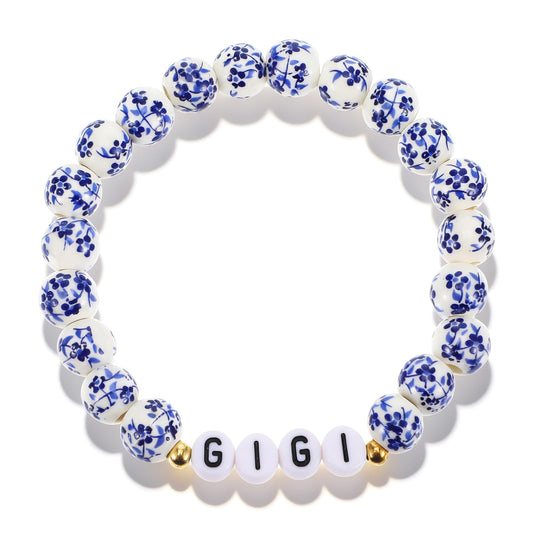 HekouJiub Blue White Bead Bracelet, Ceramic Chakra Bracelets with Letters, Bead Bracelets for Women， Birthday Day Gifts(GIGI)