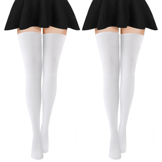 Yolev 2 Pairs Extra Long Socks Thigh High Socks Extra Long Boot Stockings Over Knee Leg Warmers for Women (White)